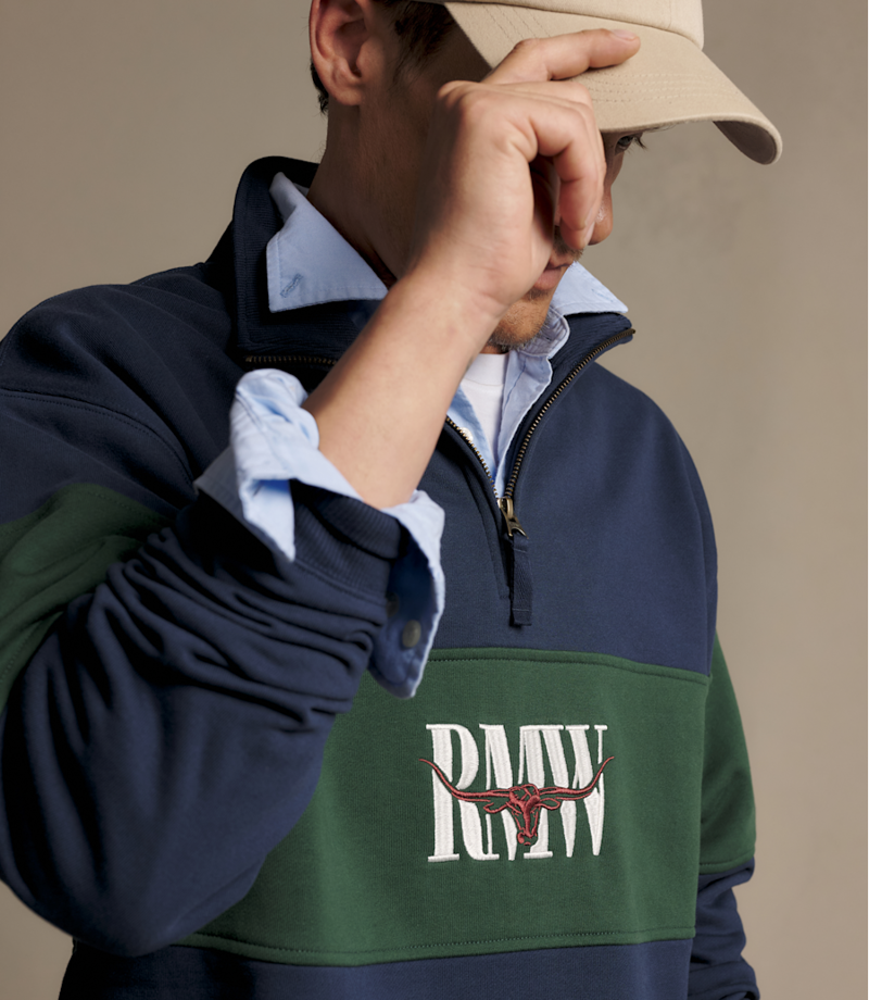 RM Williams Heritage Panel 1/4 Zip in Worker Blue-4
