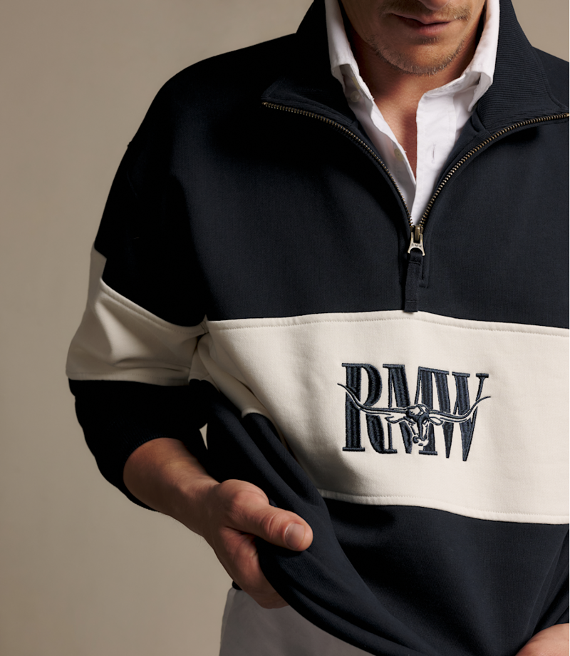 RM Williams Heritage Panel 1/4 Zip in Navy-3