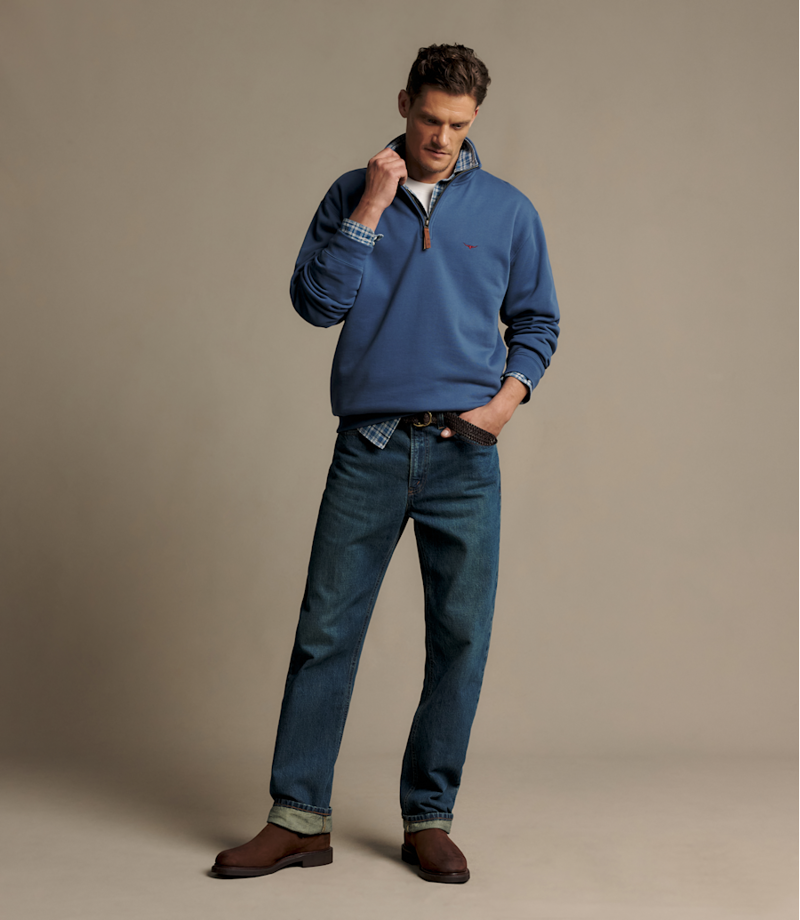 RM Williams Mulyungarie 1/4 Zip Sweatshirt in Mid Blue-1