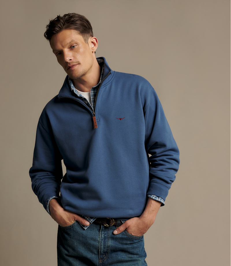 RM Williams Mulyungarie 1/4 Zip Sweatshirt in Mid Blue-2