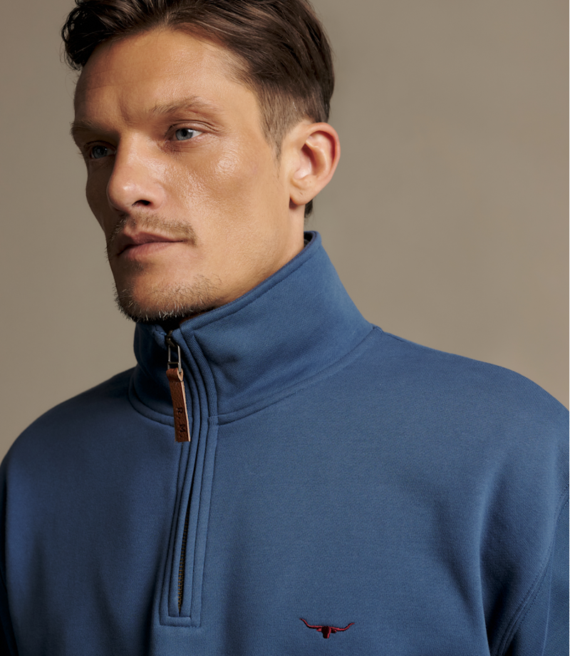 RM Williams Mulyungarie 1/4 Zip Sweatshirt in Mid Blue-3