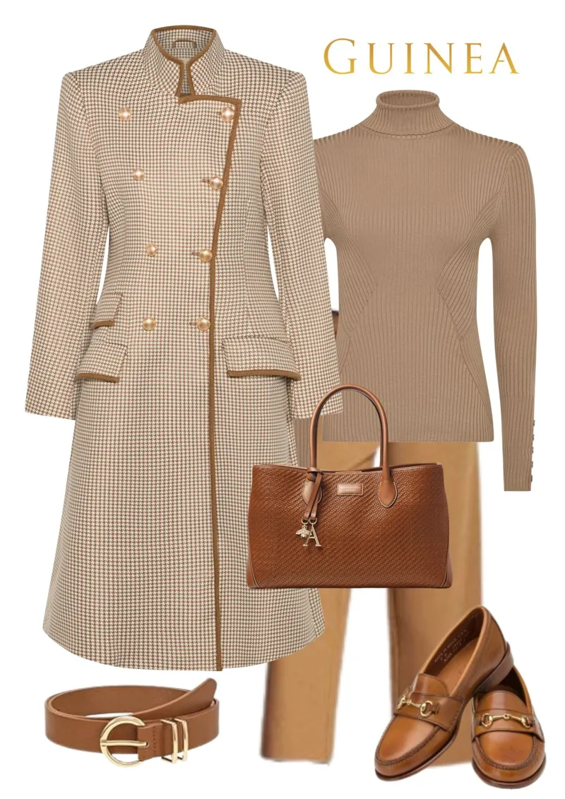 Guinea Knightsbridge Coat in Fawn Houndstooth-3
