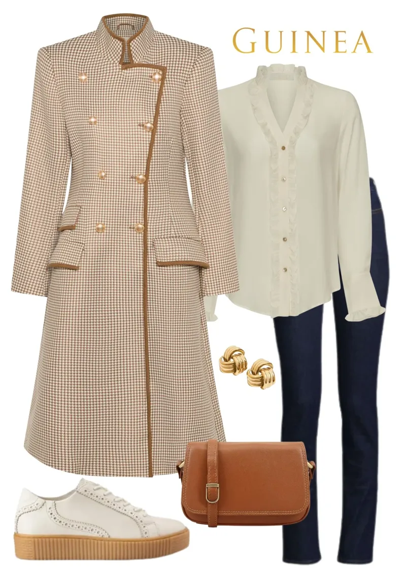 Guinea Knightsbridge Coat in Fawn Houndstooth-2