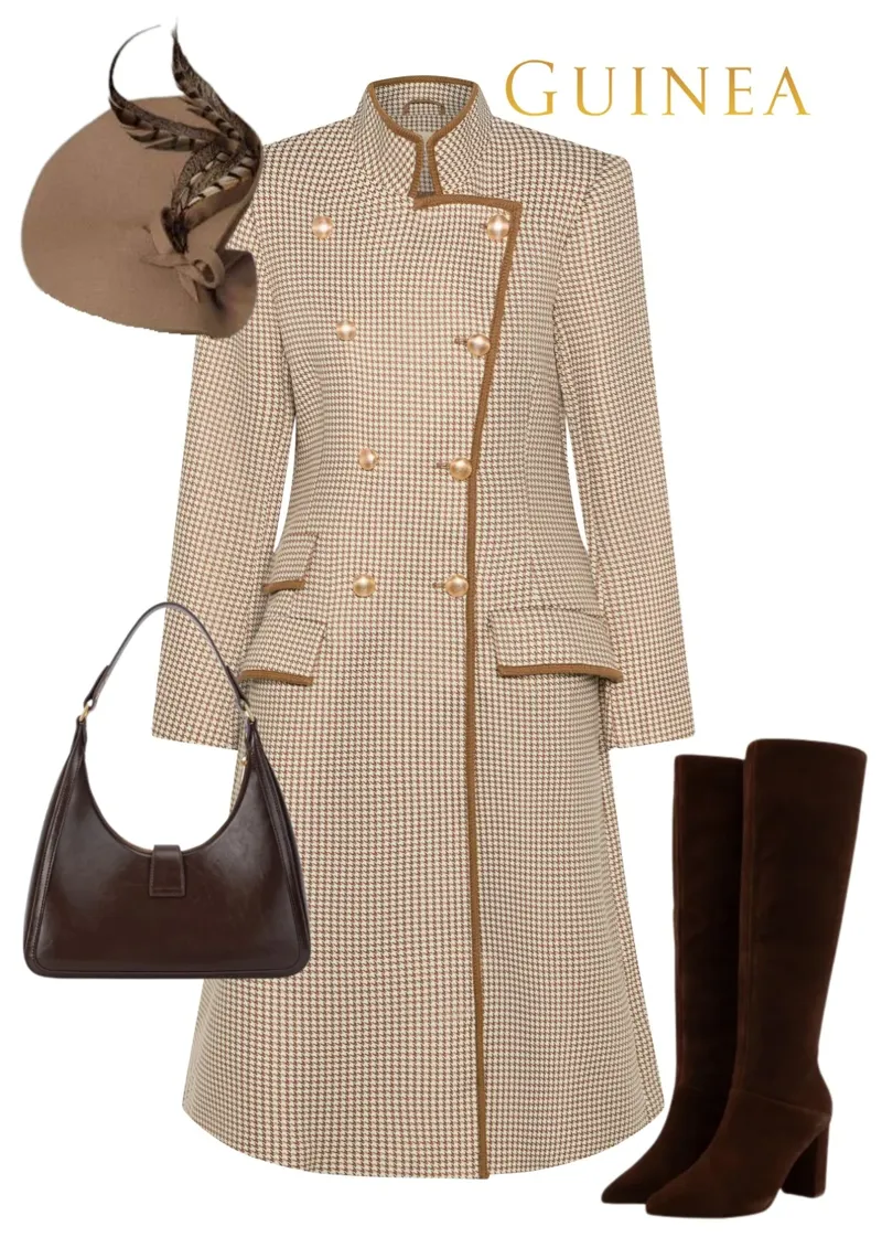 Guinea Knightsbridge Coat in Fawn Houndstooth-6