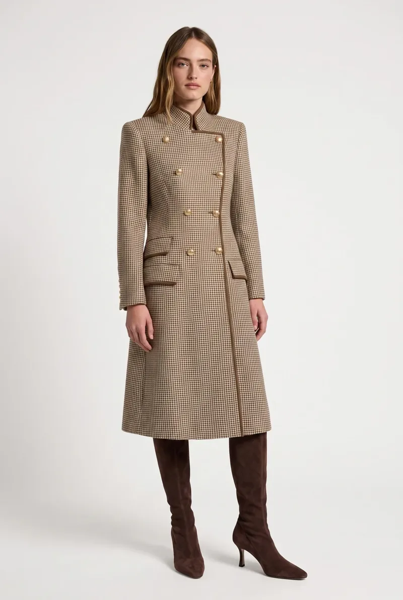Guinea Knightsbridge Coat in Fawn Houndstooth-1