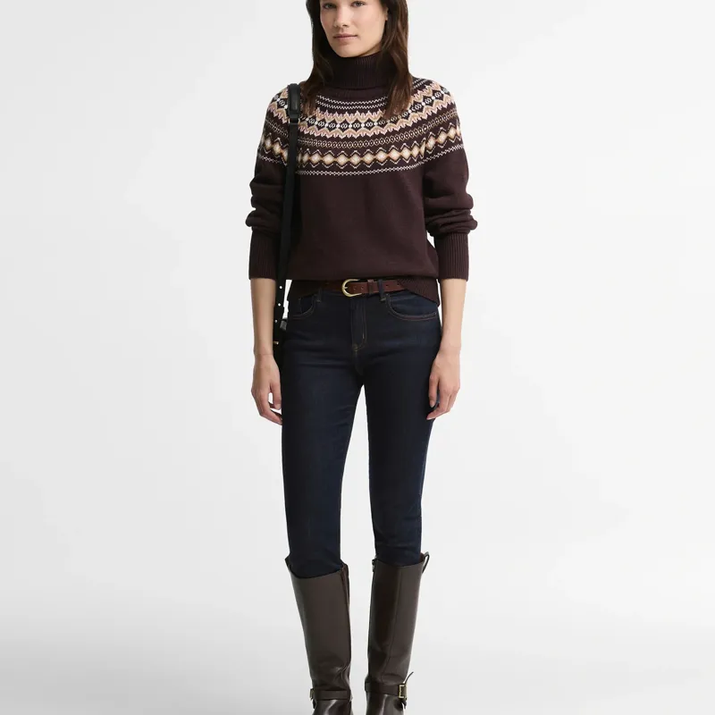 Barbour Darwen Fairisle Rollneck Knitted Jumper in Seal Brown-5