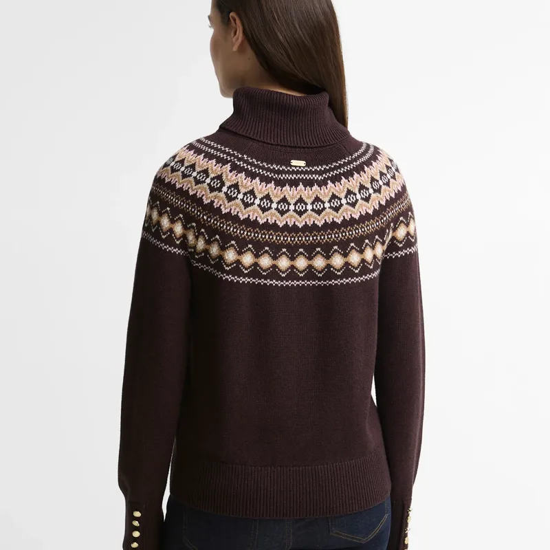 Barbour Darwen Fairisle Rollneck Knitted Jumper in Seal Brown-2