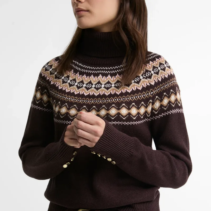 Barbour Darwen Fairisle Rollneck Knitted Jumper in Seal Brown-3