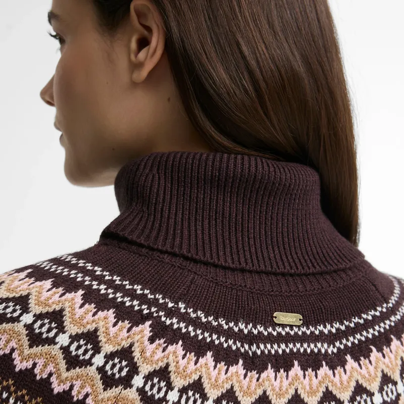Barbour Darwen Fairisle Rollneck Knitted Jumper in Seal Brown-4