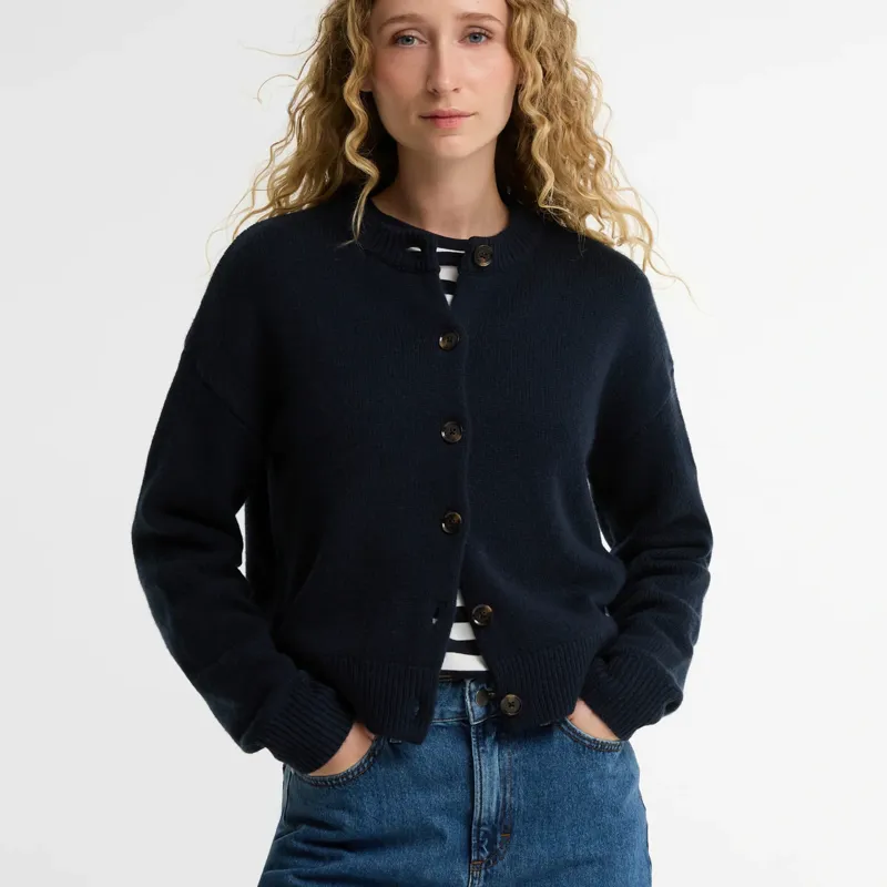 Barbour Woodhouse Cashmere Blend Knitted Cardigan in Navy-1