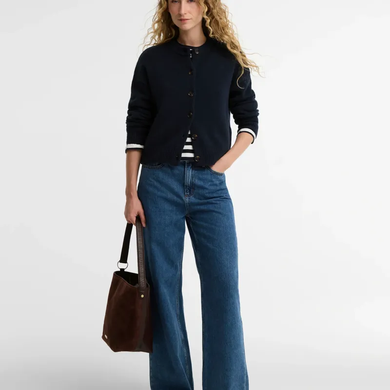 Barbour Woodhouse Cashmere Blend Knitted Cardigan in Navy-5