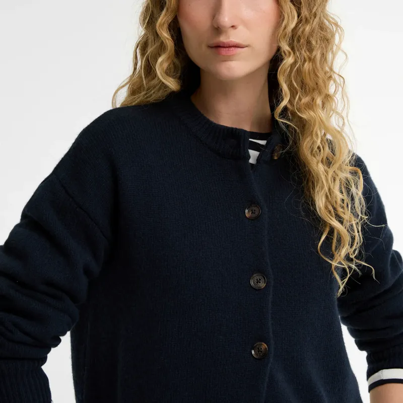 Barbour Woodhouse Cashmere Blend Knitted Cardigan in Navy-3