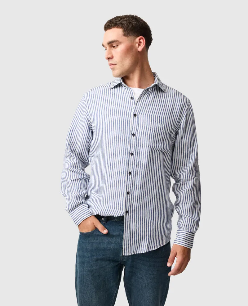 Rodd and Gunn Port Charles Linen Shirt Deep Ocean-1