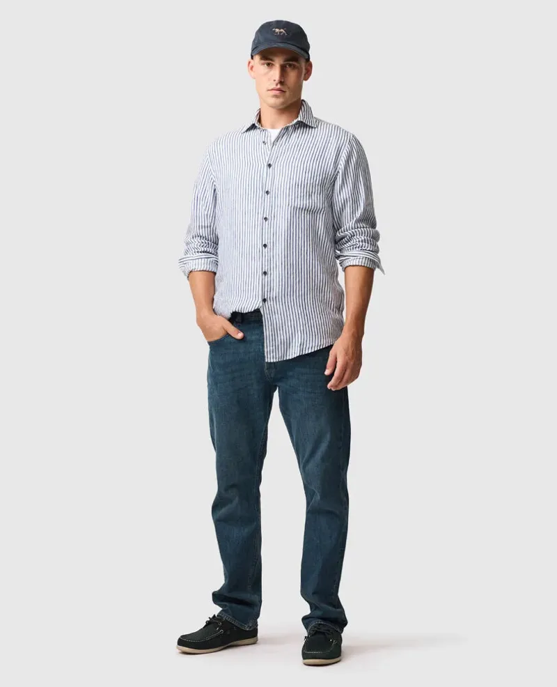 Rodd and Gunn Port Charles Linen Shirt Deep Ocean-5