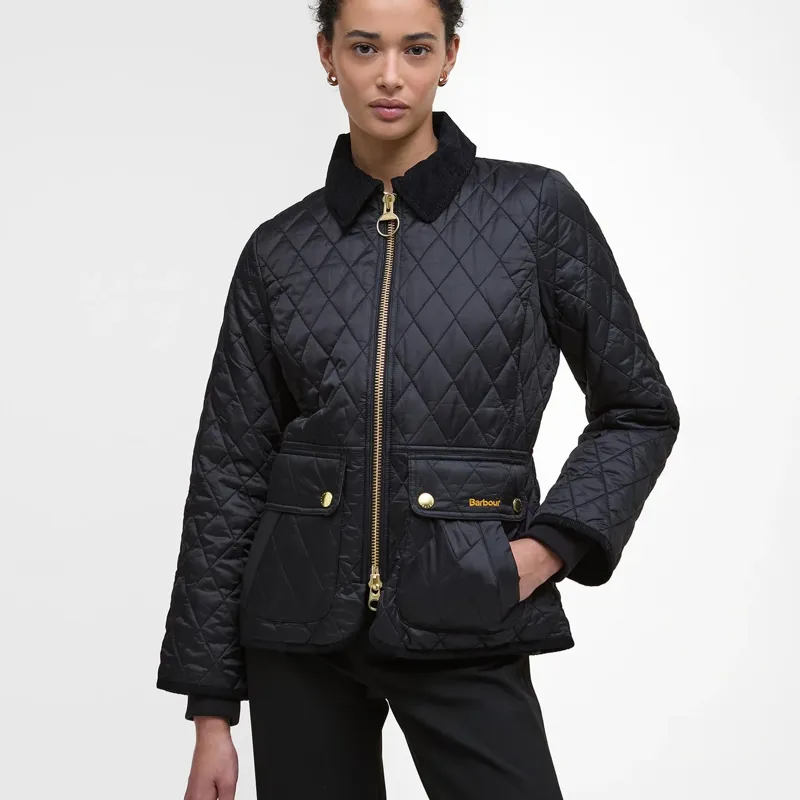 Barbour Beadnell Fitted Quilted Jacket in Black/Classic-1