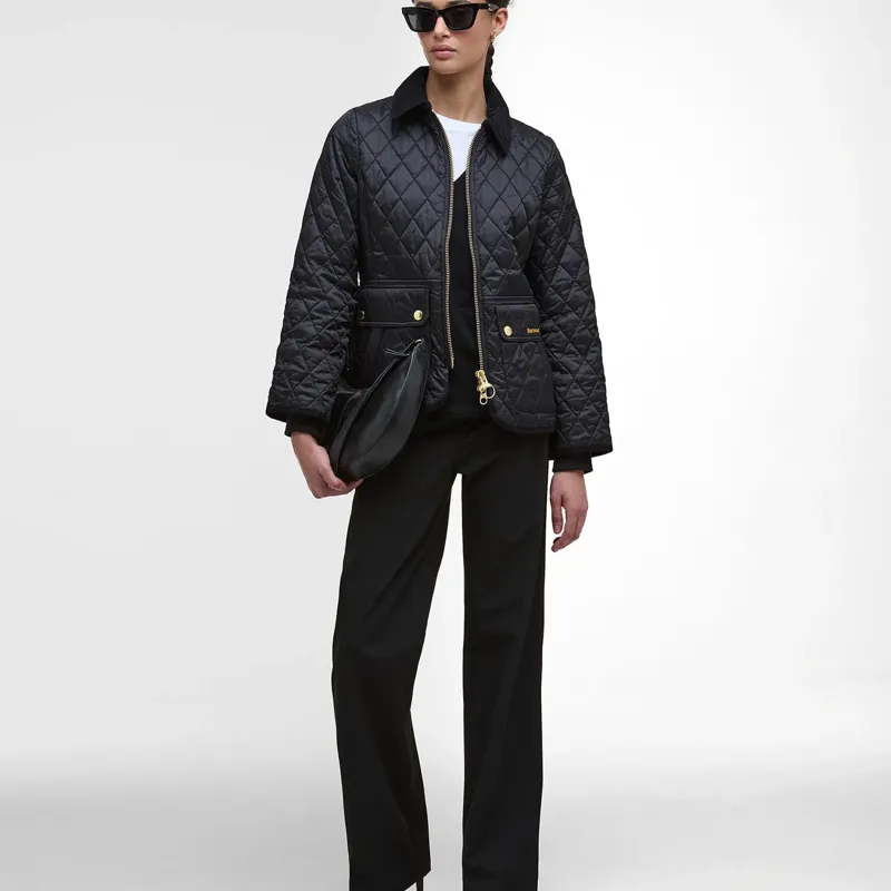 Barbour Beadnell Fitted Quilted Jacket in Black/Classic-6