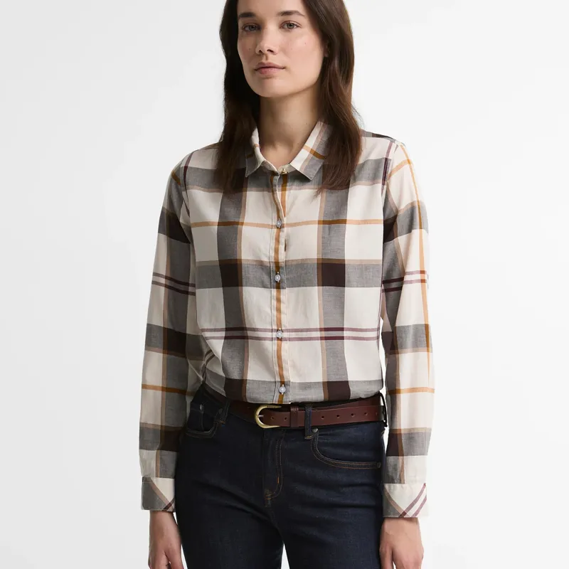 Barbour Moorland Relaxed Long-Sleeved Shirt in Ecru Muted Tartan-1