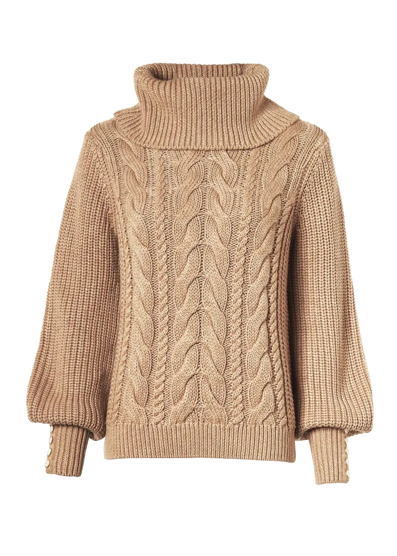 Holland Cooper Corded Roll Neck Knit Camel-1