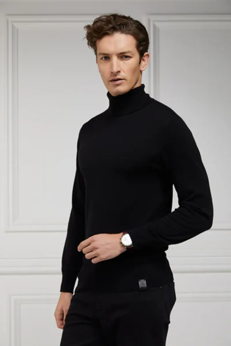 Holland Cooper Fine Roll Neck Knit Black-2
