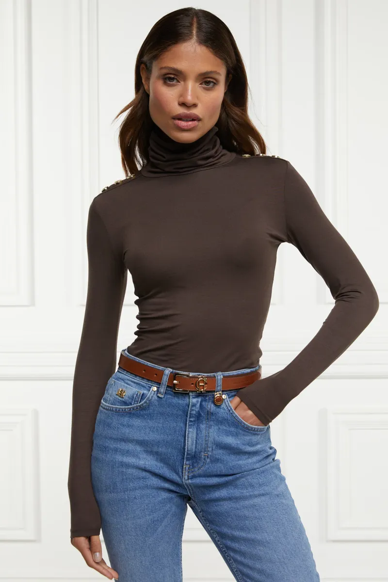 Holland Cooper Essential Roll Neck Top Coffee-2
