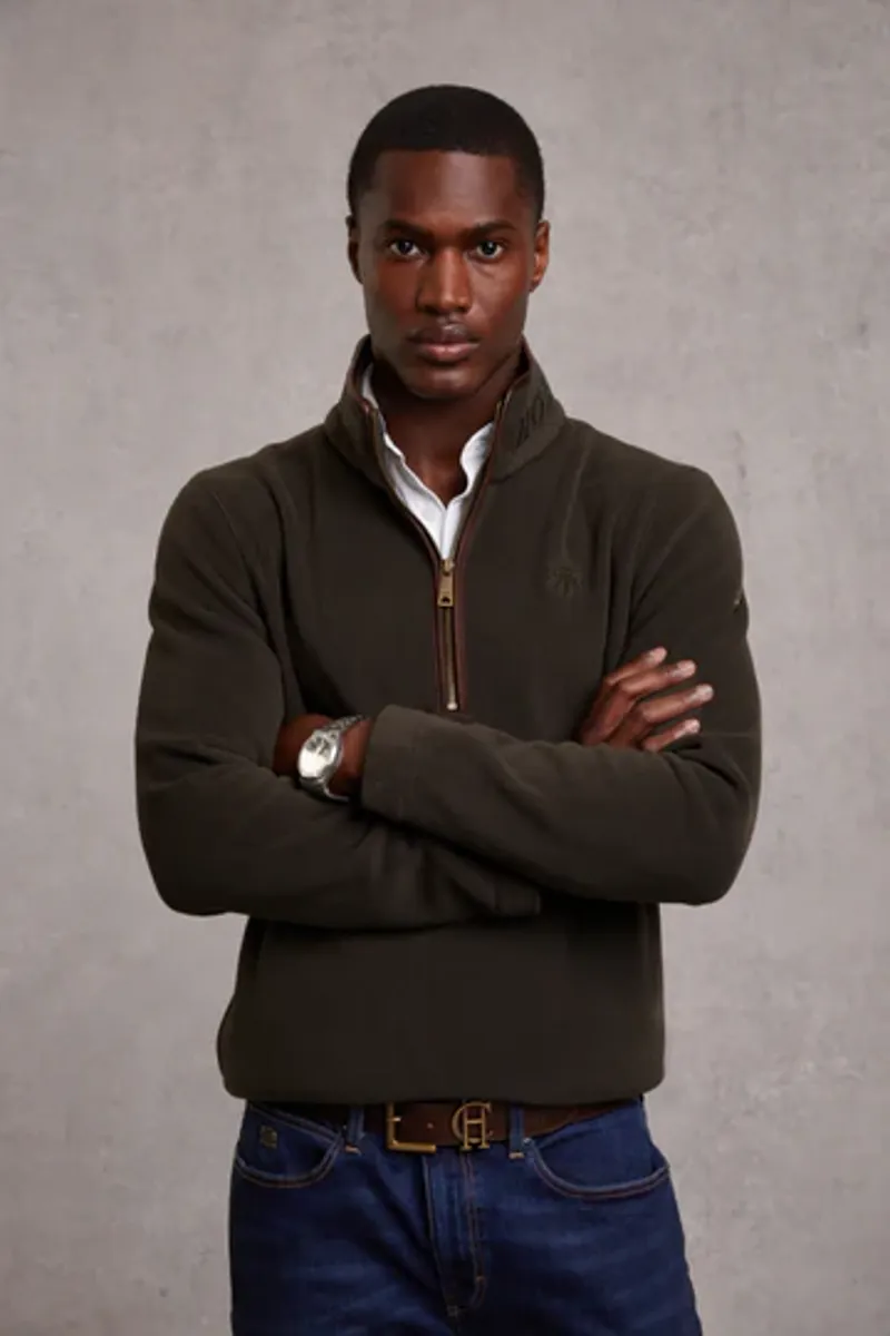 Holland Cooper Men's Country Fleece Quarter Zip Khaki-1