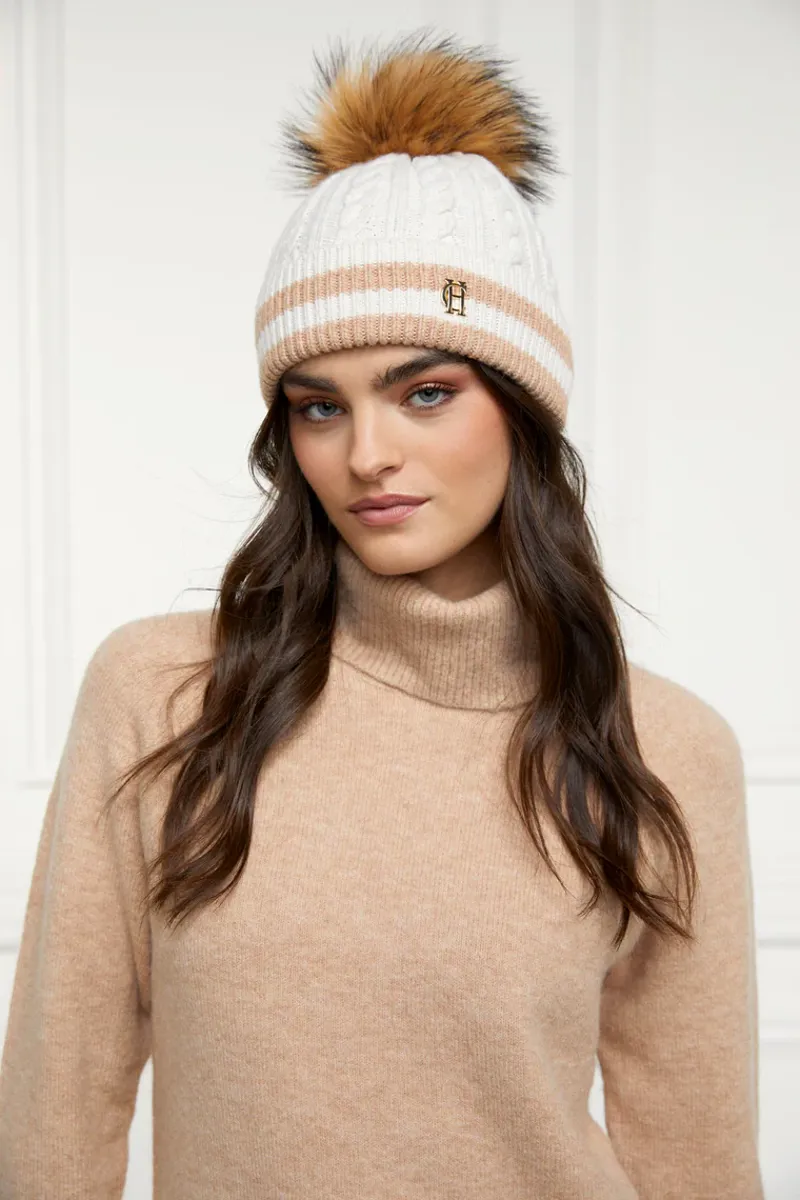Holland Cooper Zoe Bobble Hat Cream Stripe-2