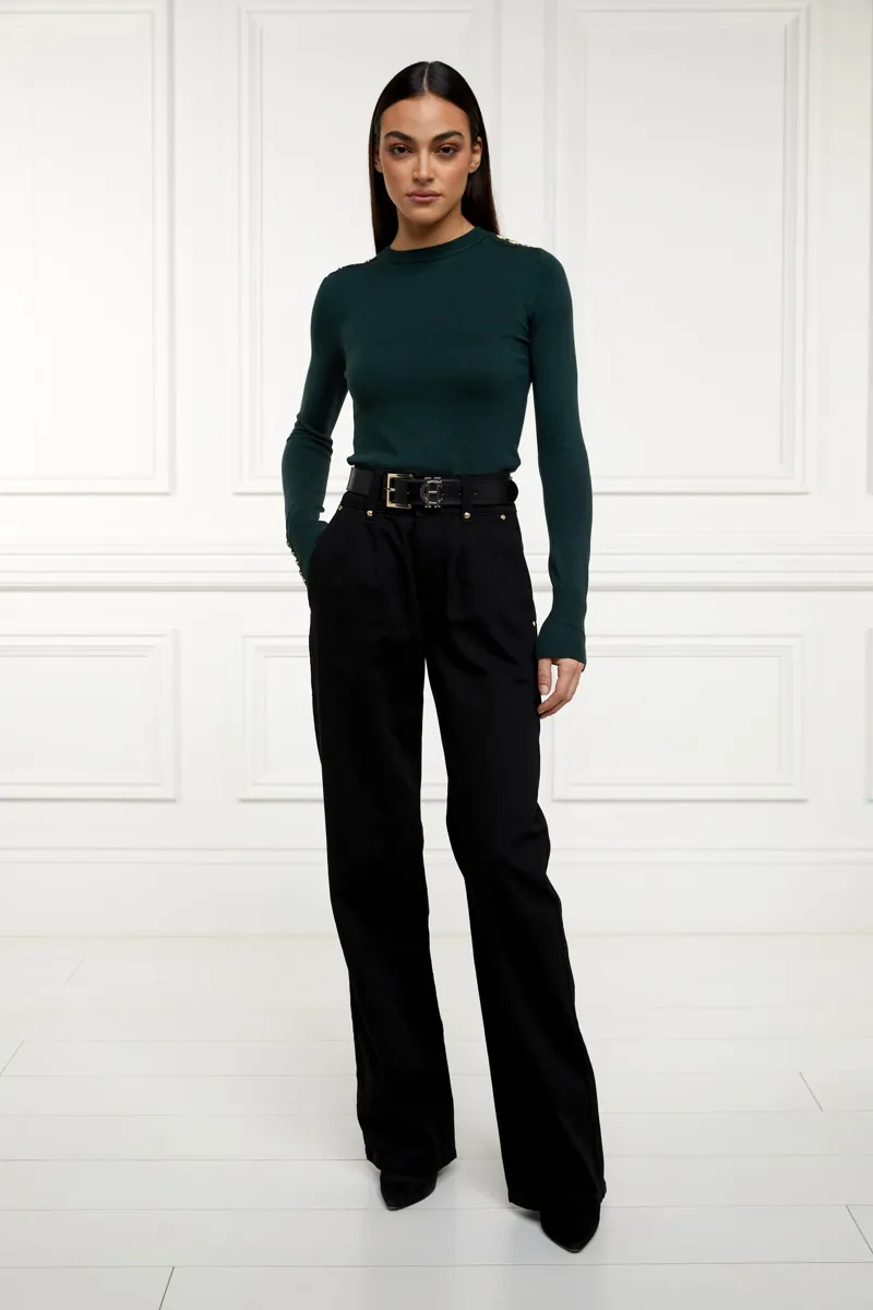 Holland Cooper Buttoned Knit Crew Neck Deep Emerald-2