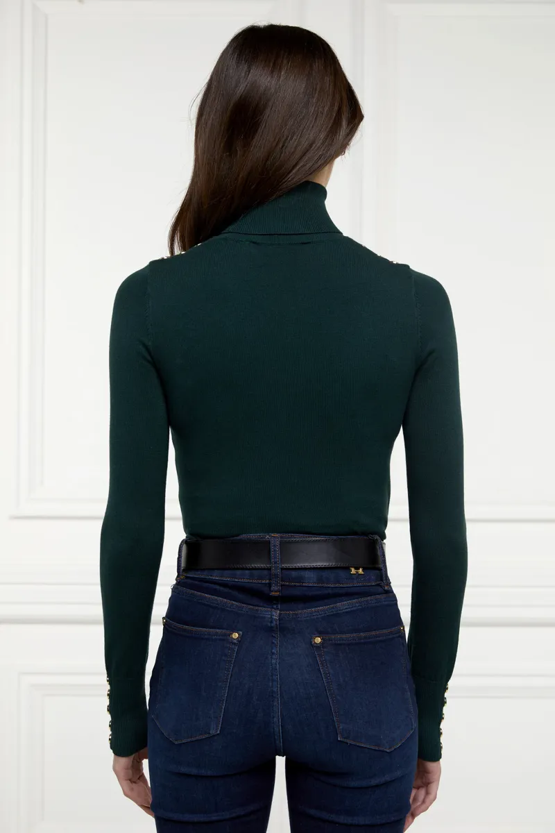 Holland Cooper Buttoned Knit Roll Neck Deep Emerald-3