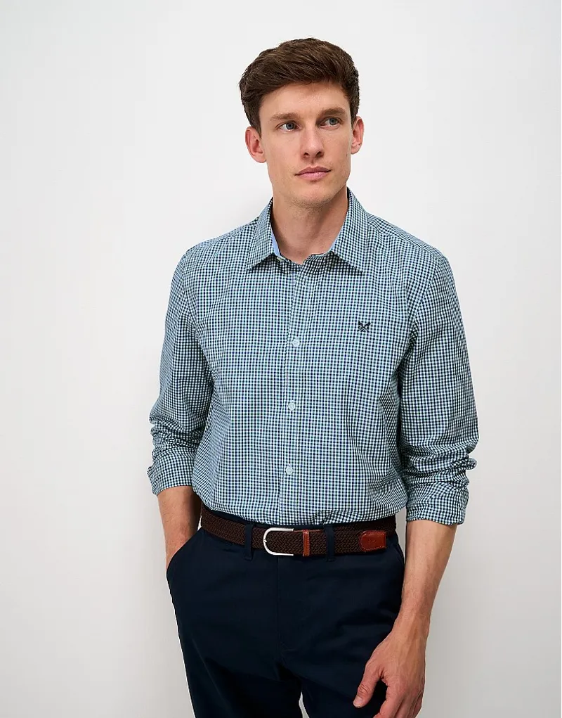 Crew Clothing Poplin Multi Check Classic Fit Shirt in Heritage White/Mallard Green/Bellweather Blue-1