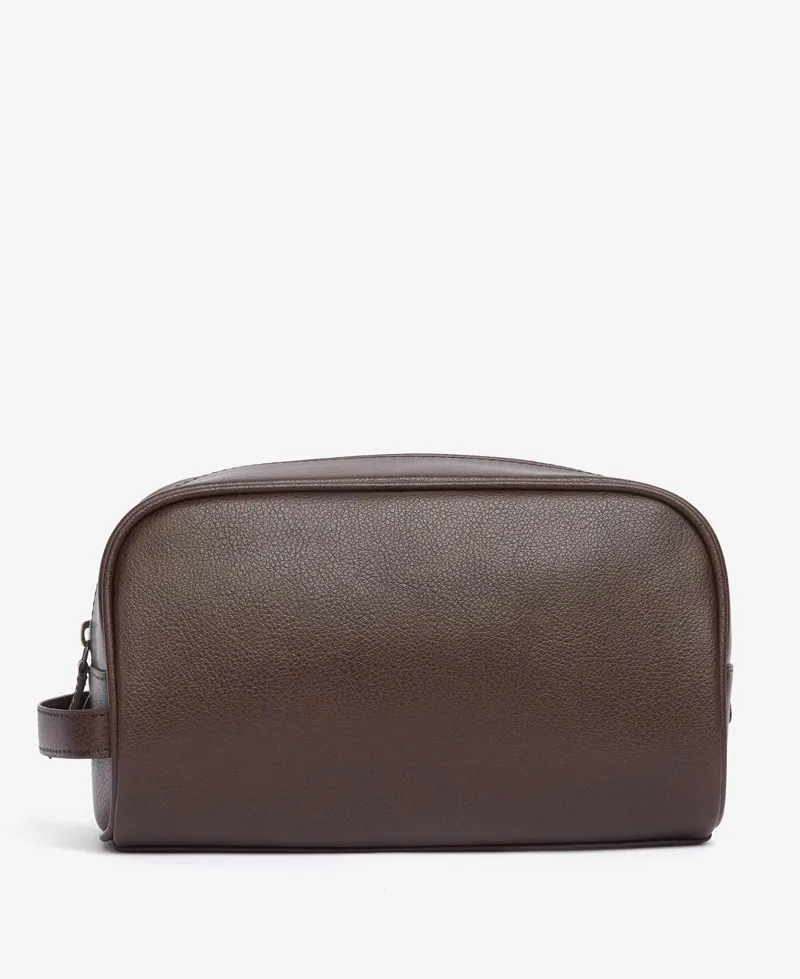 Barbour Leather Washbag in Dark Brown-1