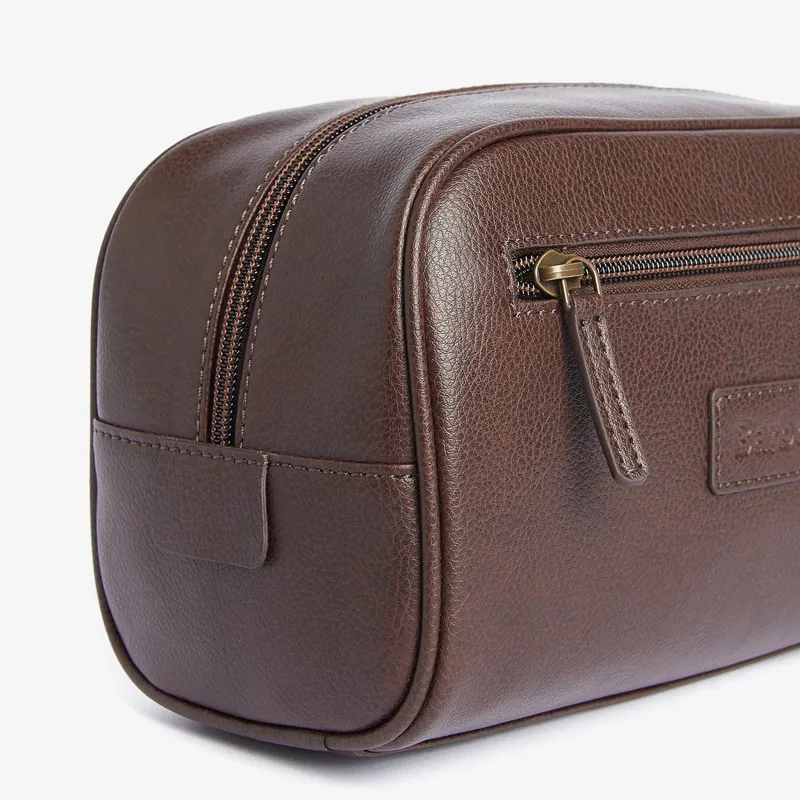 Barbour Leather Washbag in Dark Brown-2