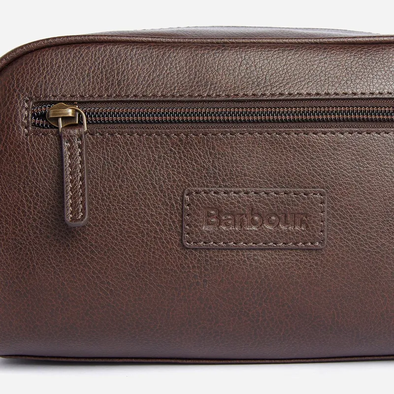 Barbour Leather Washbag in Dark Brown-3
