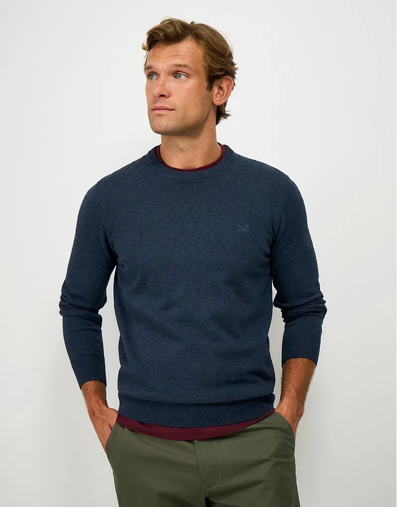 Crew Clothing Organic Cotton Crew Neck Jumper in Dress Blues-1