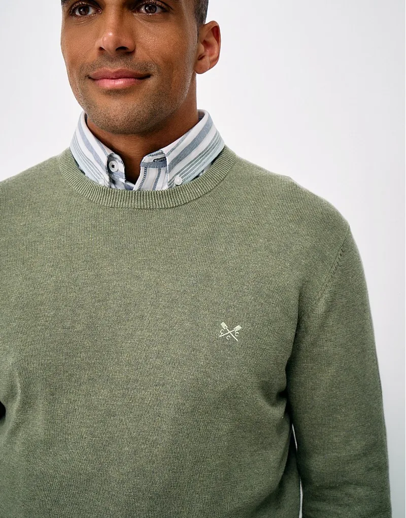 Crew Clothing Organic Cotton Crew Neck Jumper in Heritage Olive Marl-2
