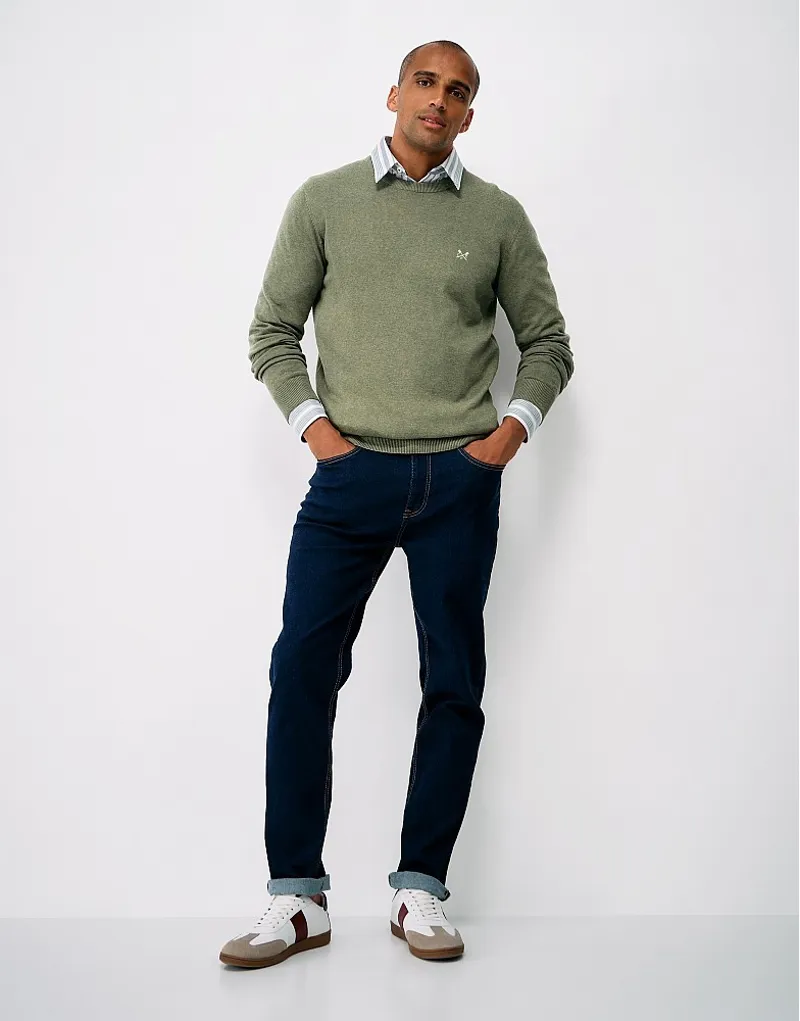 Crew Clothing Organic Cotton Crew Neck Jumper in Heritage Olive Marl-3