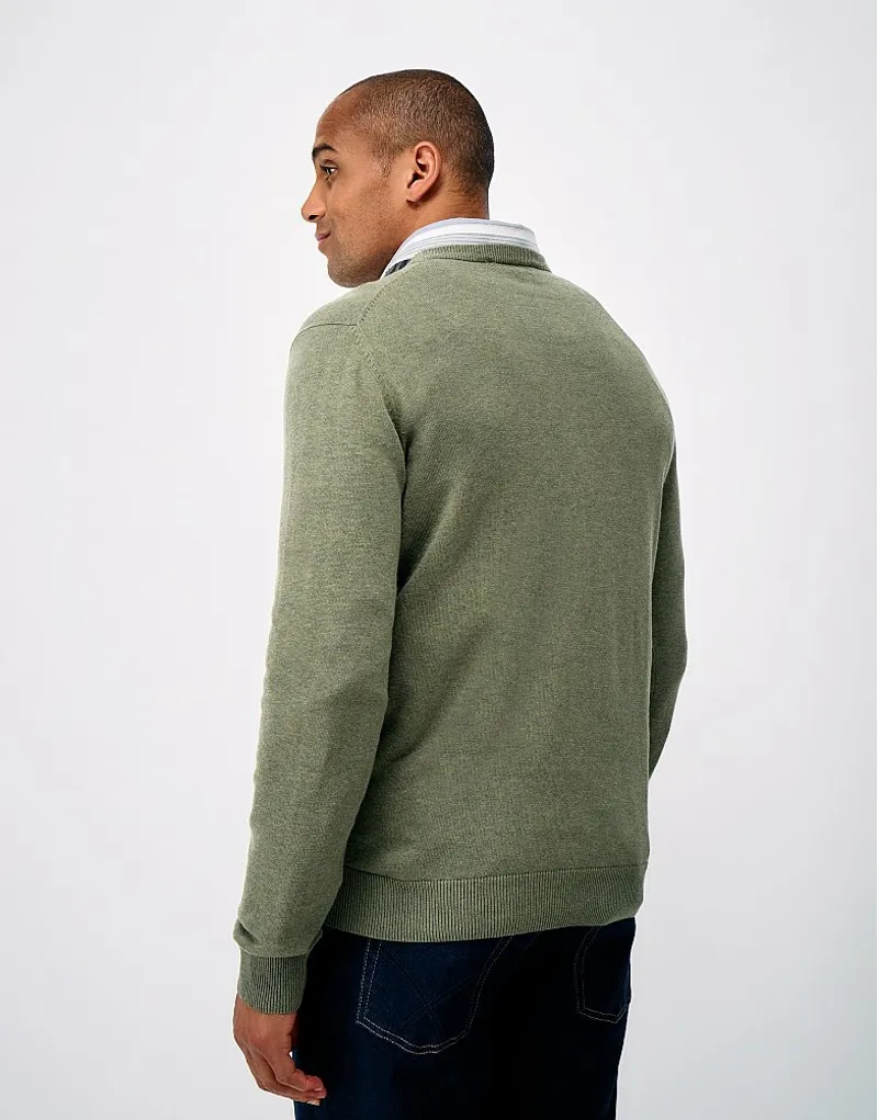 Crew Clothing Organic Cotton Crew Neck Jumper in Heritage Olive Marl-4