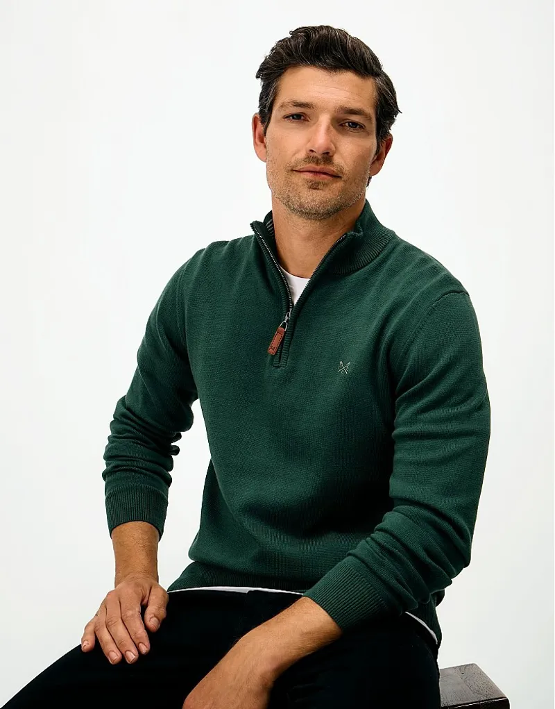Crew Clothing Organic Cotton Half Zip Jumper in Bottle Green-1