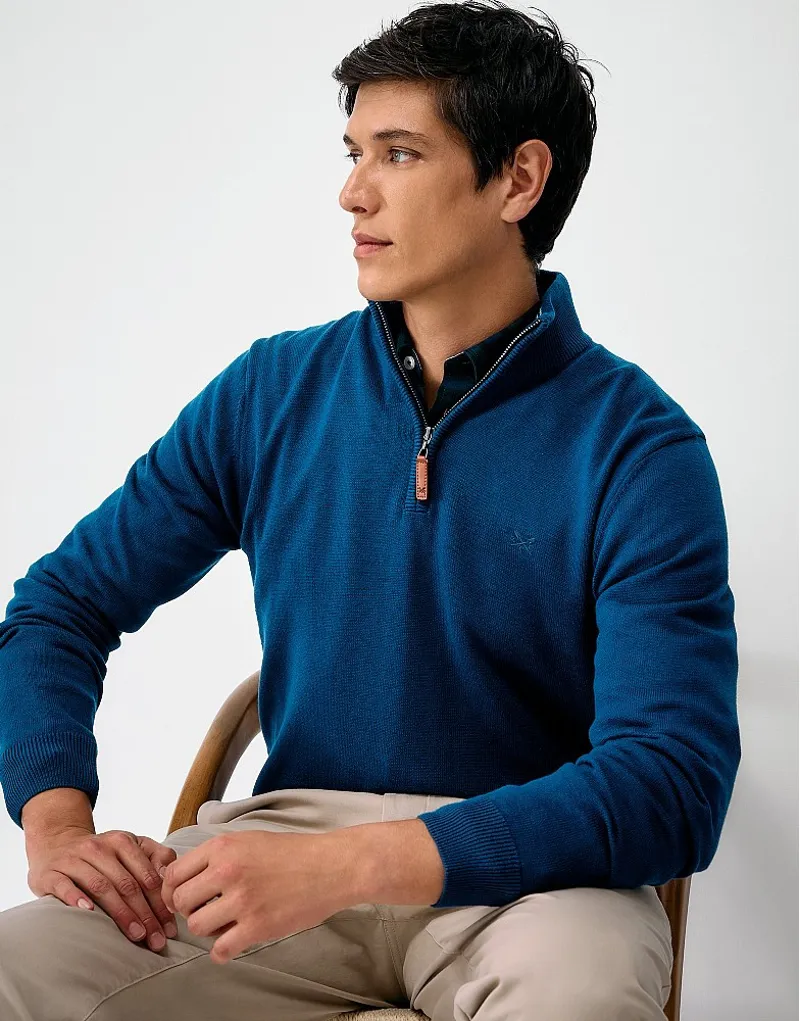 Crew Clothing Organic Cotton Half Zip Jumper in Poseidon-1