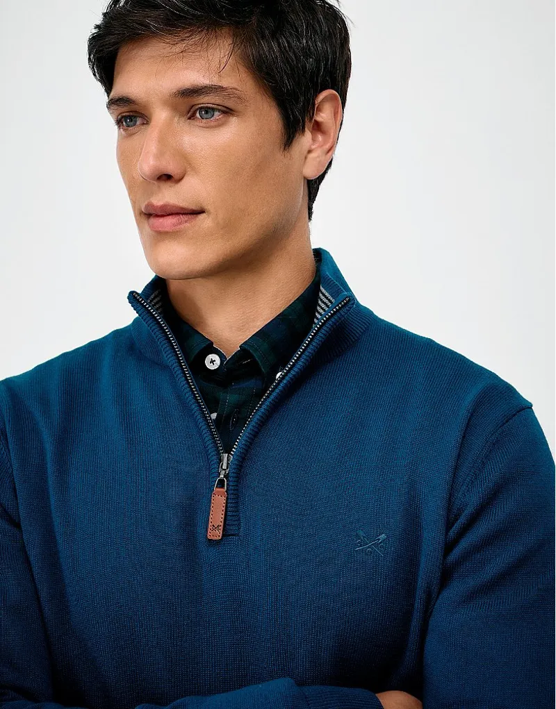 Crew Clothing Organic Cotton Half Zip Jumper in Poseidon-2