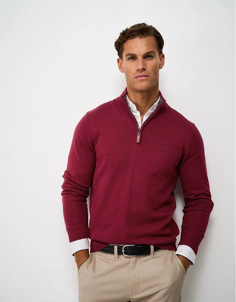 Crew Clothing Organic Cotton Half Zip Jumper in Rhododendrum Marl-1