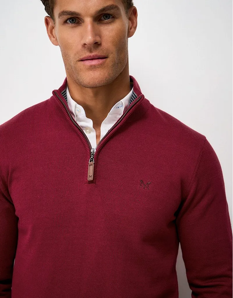 Crew Clothing Organic Cotton Half Zip Jumper in Rhododendrum Marl-2