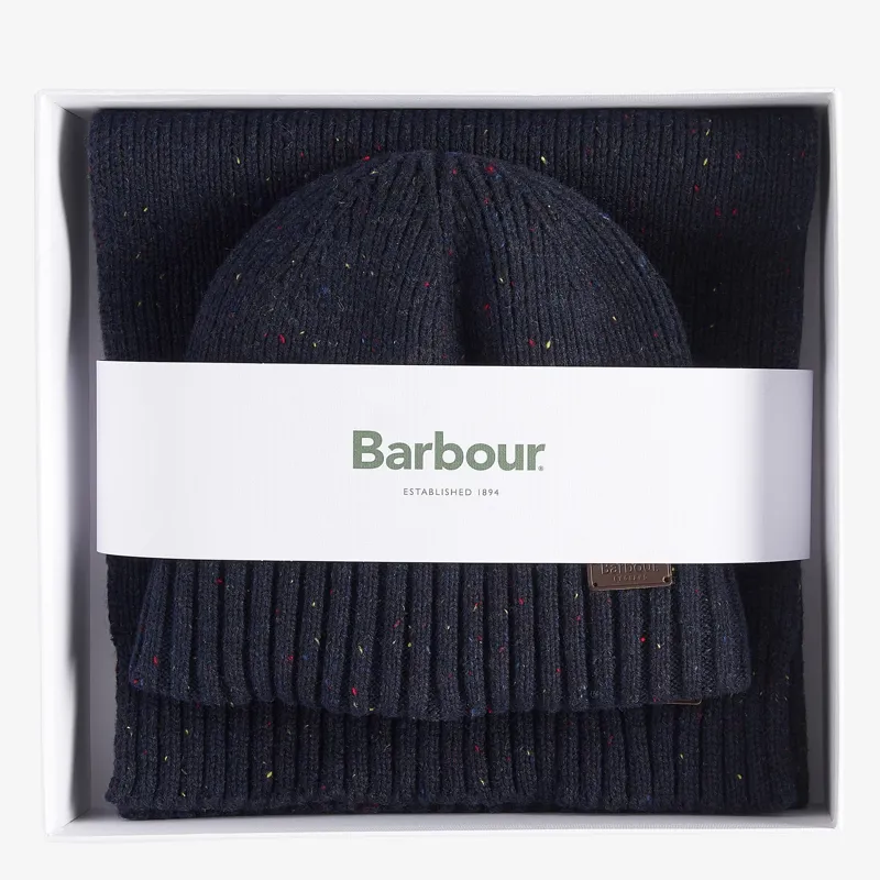 Barbour Carlton Fleck Beanie and Scarf Gift Set in Navy-1