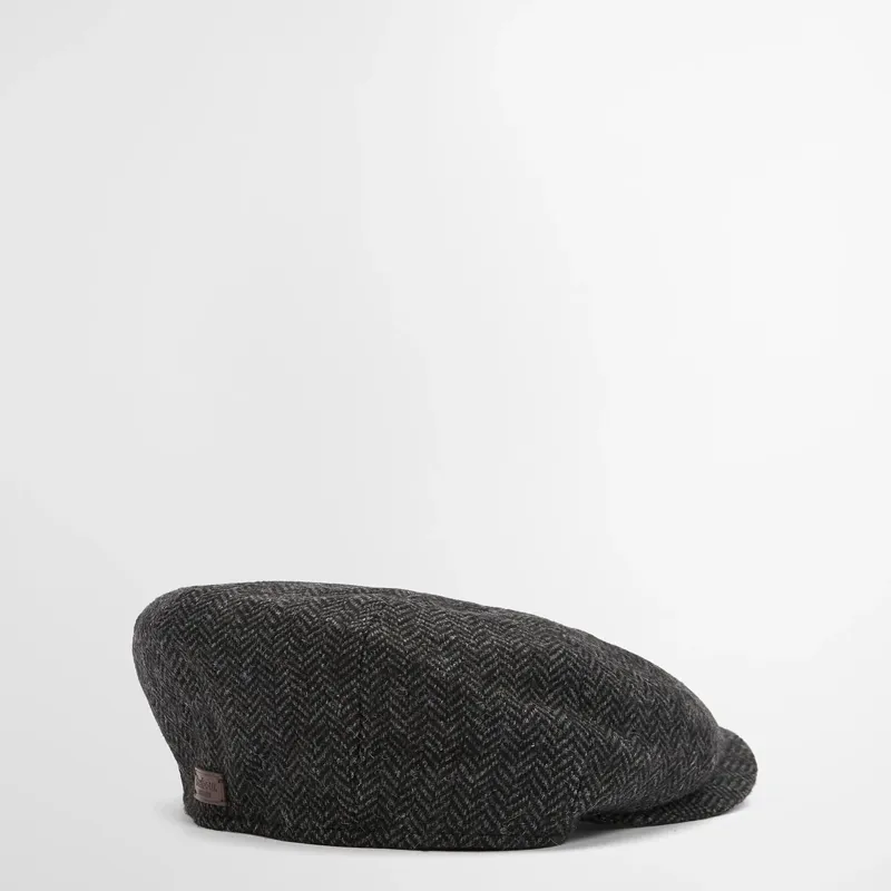 Barbour Fyne Tweed Baker Boy Cap in Charcoal Grey-1