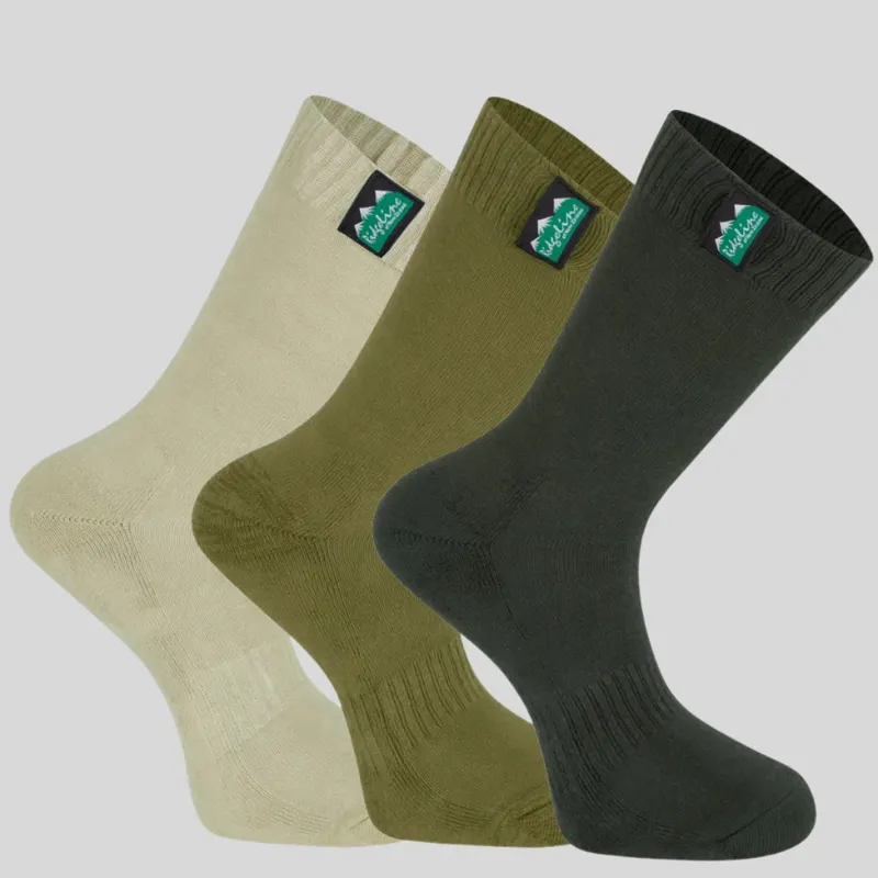 Ridgeline Cotton Work Socks Mid Length in Olive Multi-2