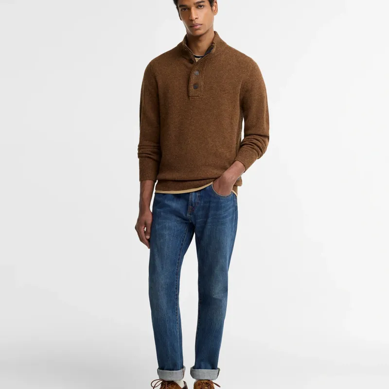 Barbour Essential Patch Half Zip Knitted Jumper in Bracken-2