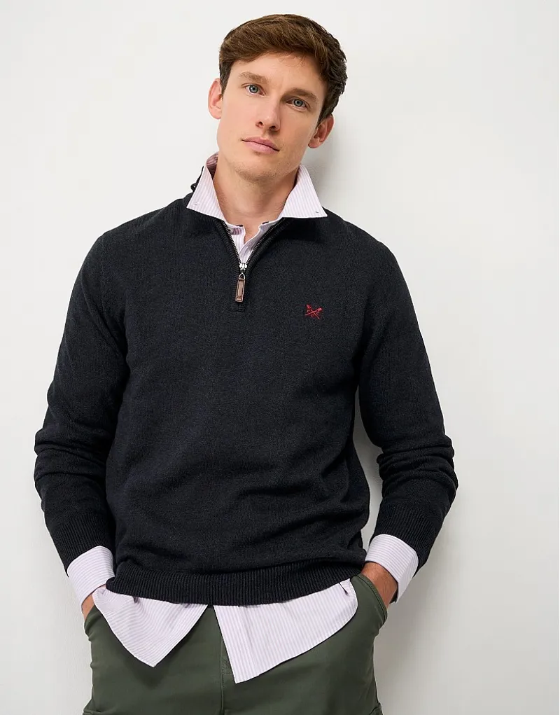 Crew Clothing Classic Half Zip Knit in Charcoal Marl-1