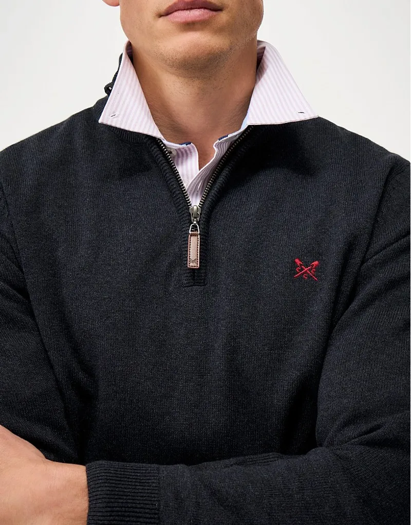 Crew Clothing Classic Half Zip Knit in Charcoal Marl-3