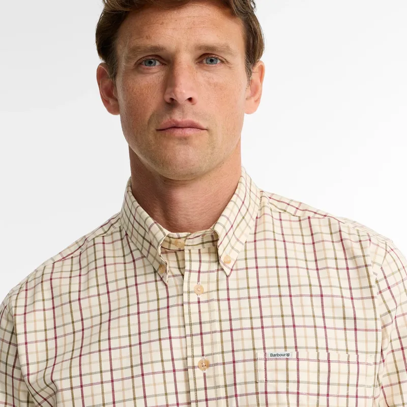 Barbour Sporting Tattersall Men's Regular Fit Shirt in Red/Khaki-3