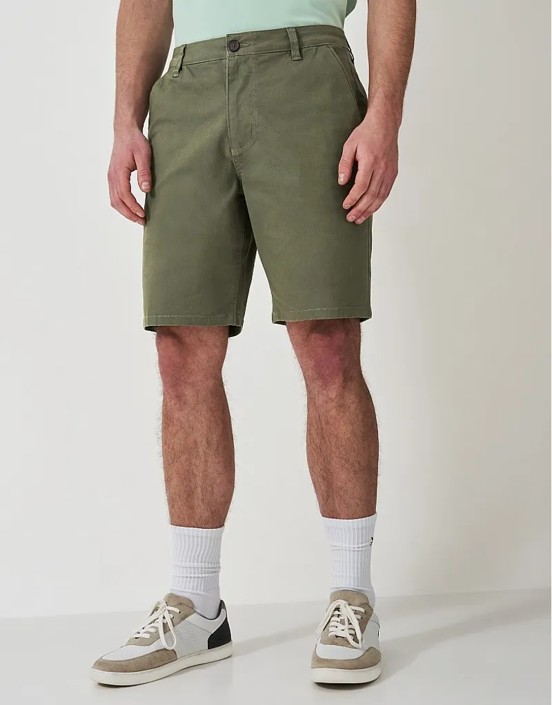 Crew Clothing Bermuda Chino Stretch Shorts in Heritage Olive-2