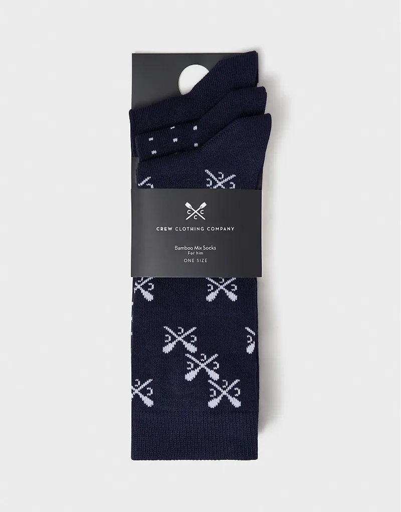  Crew Mens 3 Pack Bamboo Socks Crossed Oars Navy-1